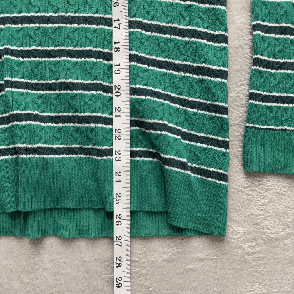 Basic Editions Women XL Long Sleeve Y2K Striped Cable Knit Sweater Preppy Green - Picture 10 of 10